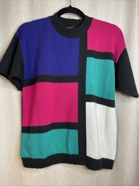 Vintage SEPARATE ISSUE women sweater color block pattern retro 80’s size missing